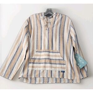 NWT Purnell Santa Barbara Striped Hoodie Shirt Top Womens Sz M Coastal Beachy
